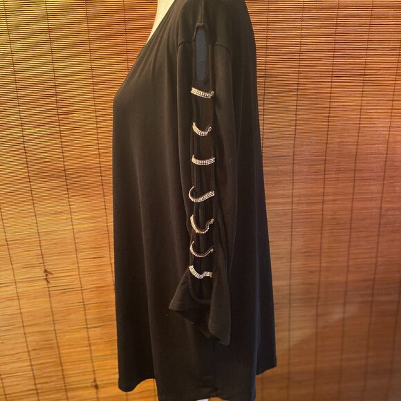 always indigo Tops - Always Indigo Black Top with Rhinestone Ladder Sleeve Size 3X EUC